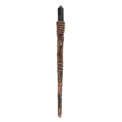 Protection Magick Crystal Wand With A Black Obsidian Crystal Point, A Slender Design