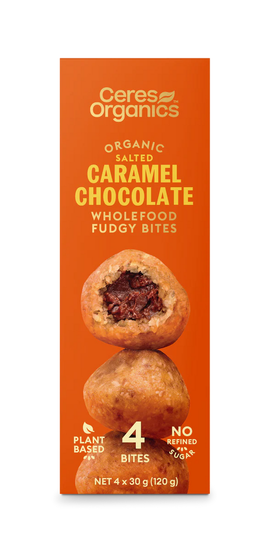 Ceres Organics Salted Caramel Chocolate Fudgy Bites Single Or 4 Bites x 30g, Certified Organic & No Refined Sugar