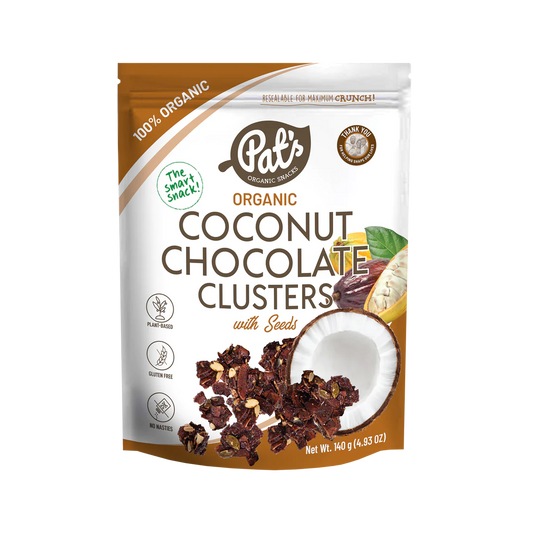 Pat's Organic Snacks Coconut Clusters 140g, Chocolate with Seeds
