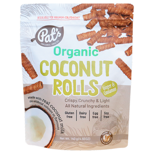 Pat's Organic Snacks Coconut Rolls 140g, Ginger Cinnamon Flavour {Made With Real Coconut Milk}