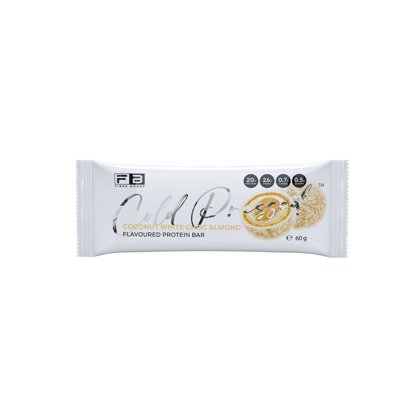 Fibre Boost Cold Pressed Protein Bar Single or Box of 12, Coconut Whit Health Nuts Australia Fibre Boost Cold Pressed Protein Bar Single or Box of 12, Coconut Whit Health Nuts Australia