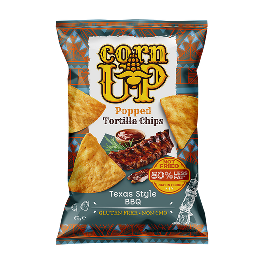 Corn Up Popped Tortilla Chips 60g, Texas Style BBQ Flavour With 50% Less Fat