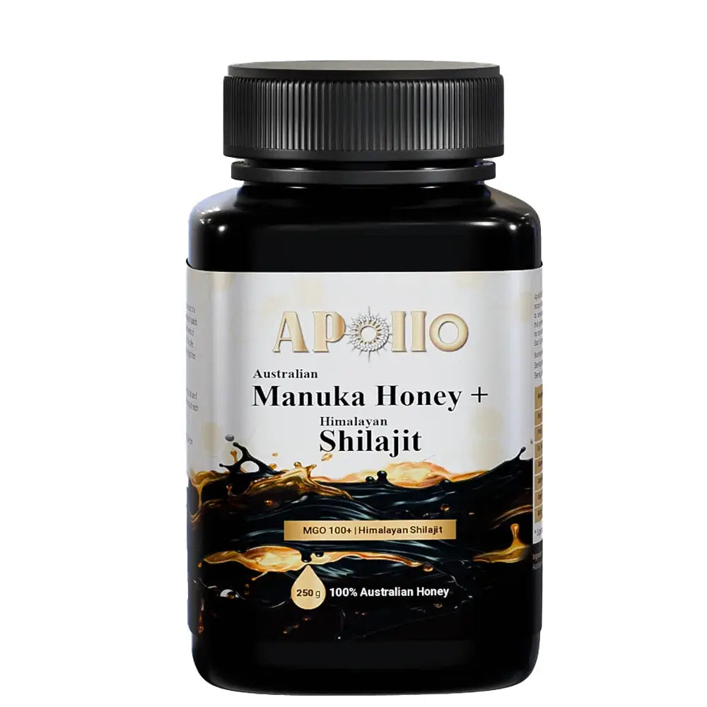 Apollo Australian Manuka Honey MGO 100+ With Himalayan Shilajit 250g, 25 Servings Per Jar