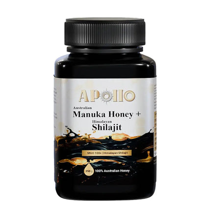 Apollo Australian Manuka Honey MGO 100+ With Himalayan Shilajit 250g, 25 Servings Per Jar