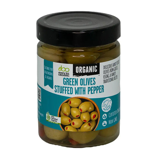Every Bit Organic Green Olives Stuffed With Pepper 300g, Product Of Greece