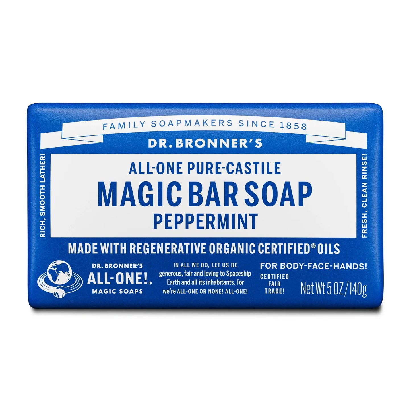 Dr Bronner's All-One Hemp Pure Castile Soap Bar 140g, Peppermint