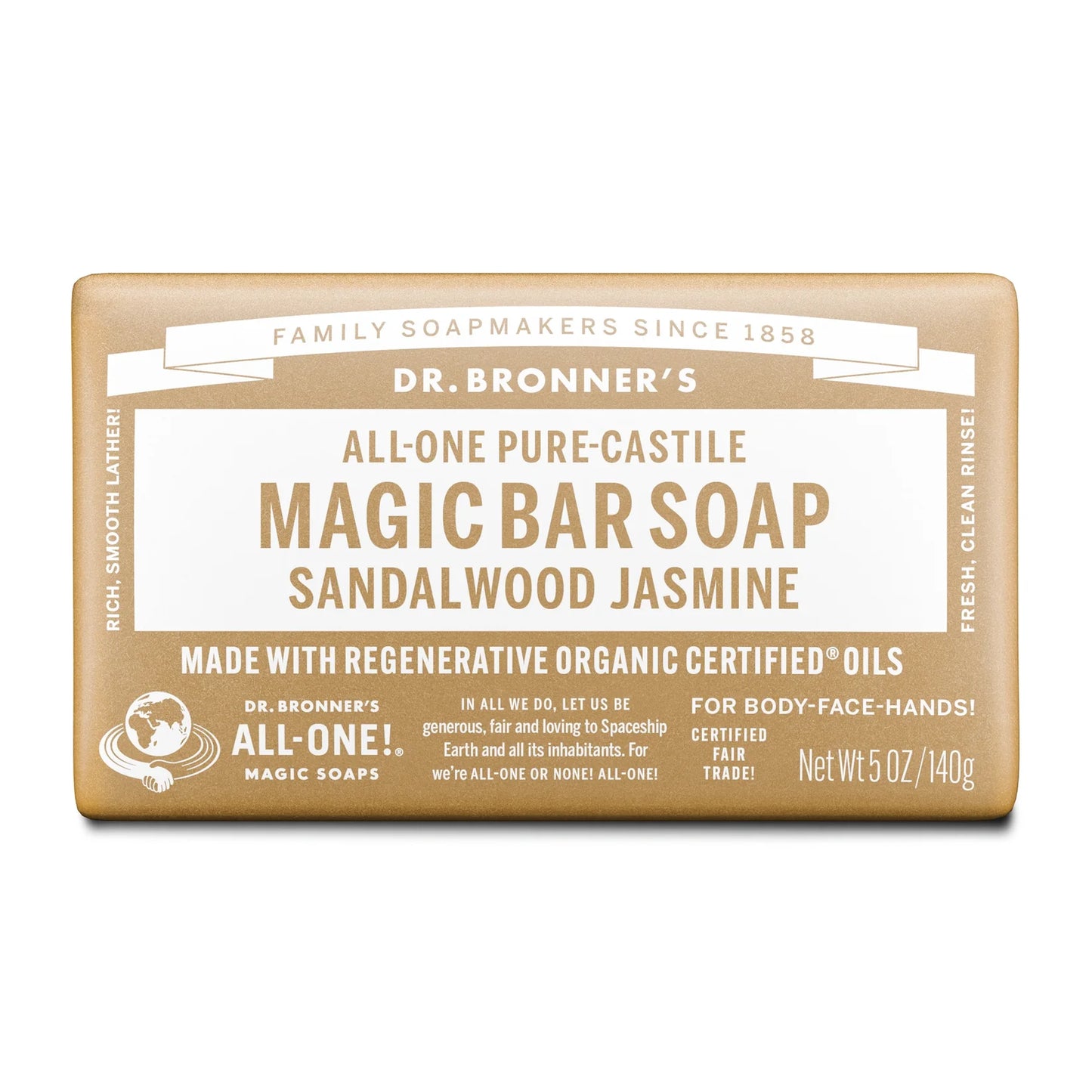 Dr Bronner's All-One Hemp Pure Castile Soap Bar 140g, Sandalwood Jasmine