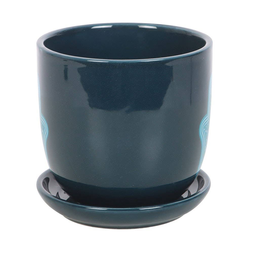 Blue Hand Of Hamsa Ceramic Plant Pot, For A Touch Of Spirituality