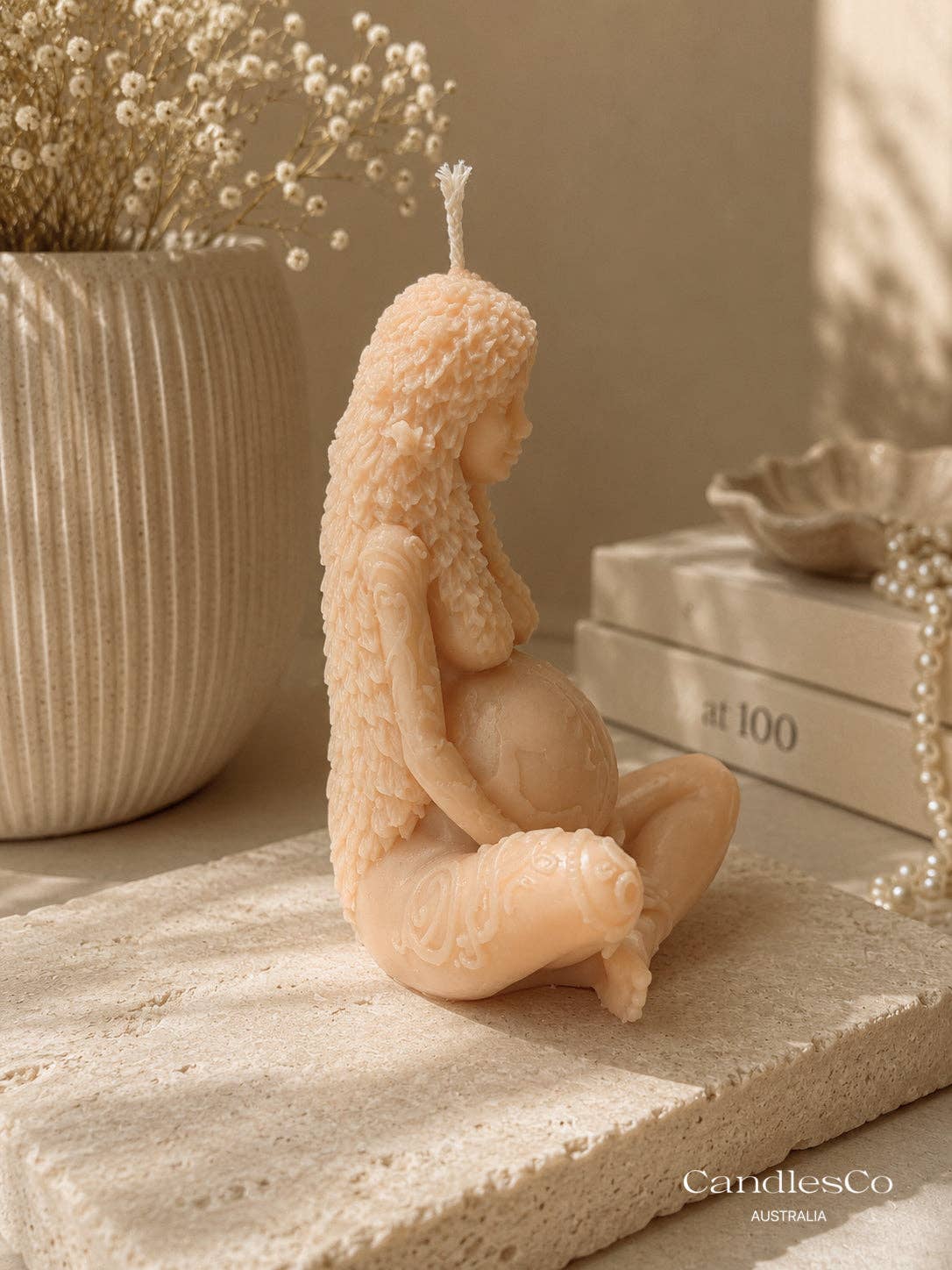 CandlesCo Australia Pregnant Mother Candle Unscented & Honey Colour, Hand Poured Soy Candle