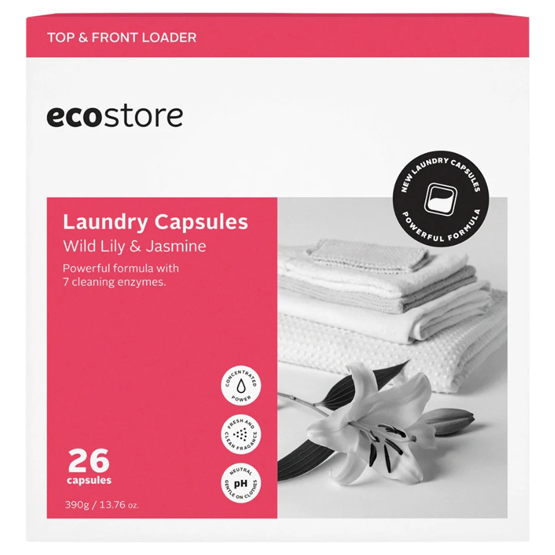 Ecostore Wild Lily & Jasmine Laundry Capsules {26}, Powerful Formula With 7 Cleaning Enzymes
