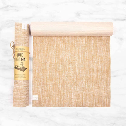 Myga Jute Yoga Mat 183cm × 61cm, Natural Beige Pattern
