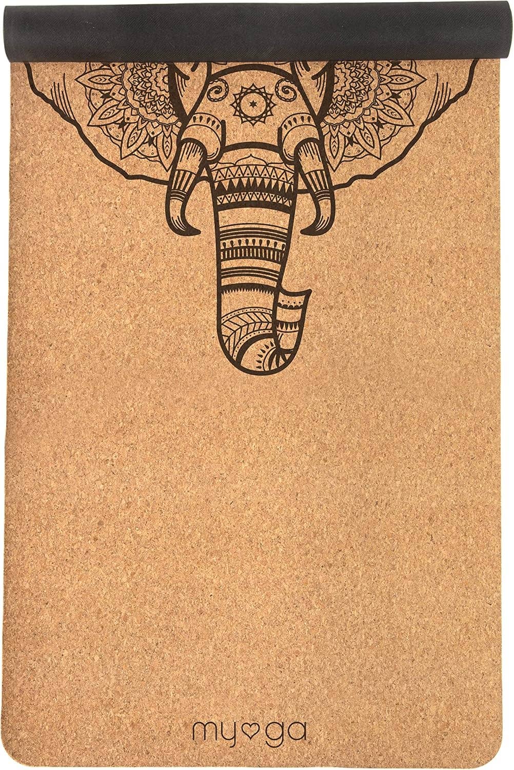 Myga Extra Large Cork Yoga Mat 205cm x 70cm, Elephant Design
