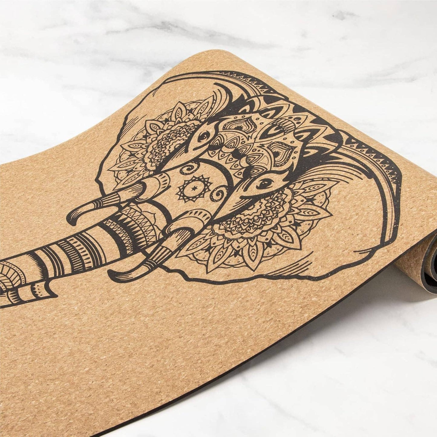 Myga Extra Large Cork Yoga Mat 205cm x 70cm, Elephant Design
