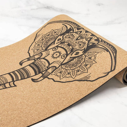 Myga Extra Large Cork Yoga Mat 205cm x 70cm, Elephant Design