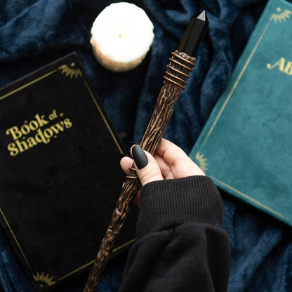 Protection Magick Crystal Wand With A Black Obsidian Crystal Point, A Slender Design