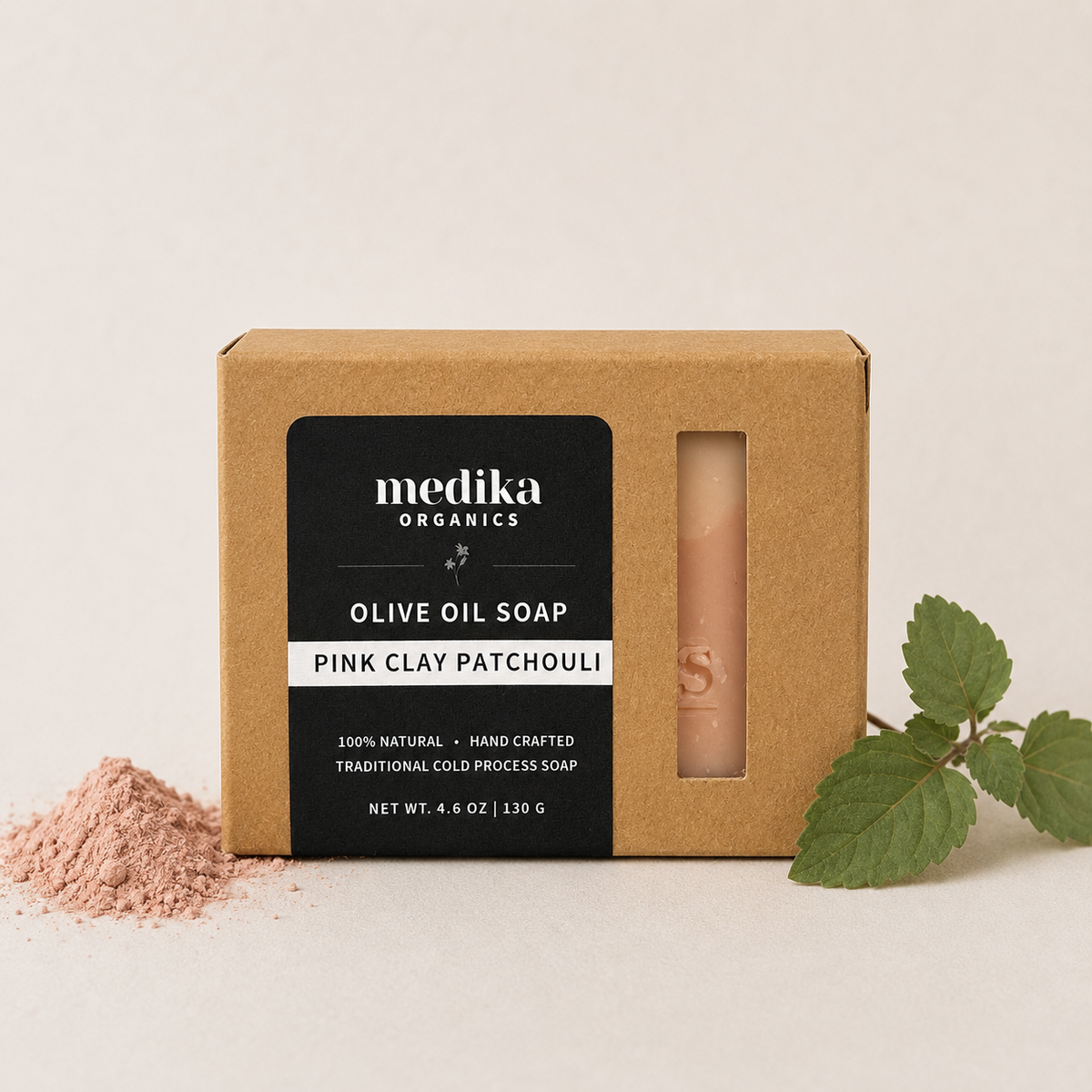 Medika Organics Pink Clay Patchouli Soap Bar 130g, Handmade In Queensland