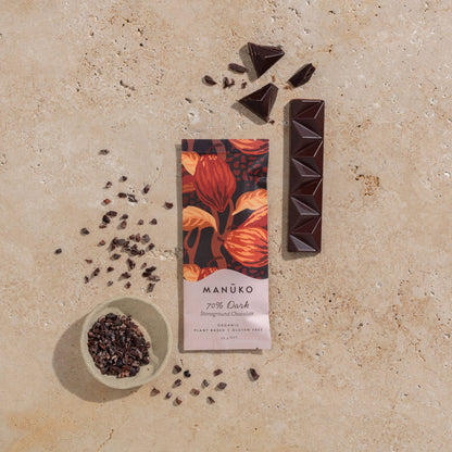 Manuko 70% Dark Chocolate Bar 30g, Stoneground Chocolate