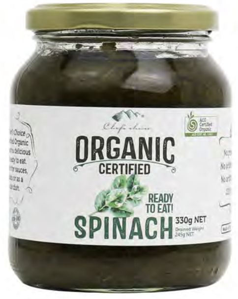 Chef’s Choice Certified Organic Spinach 330g, Ready-to-Eat Greens