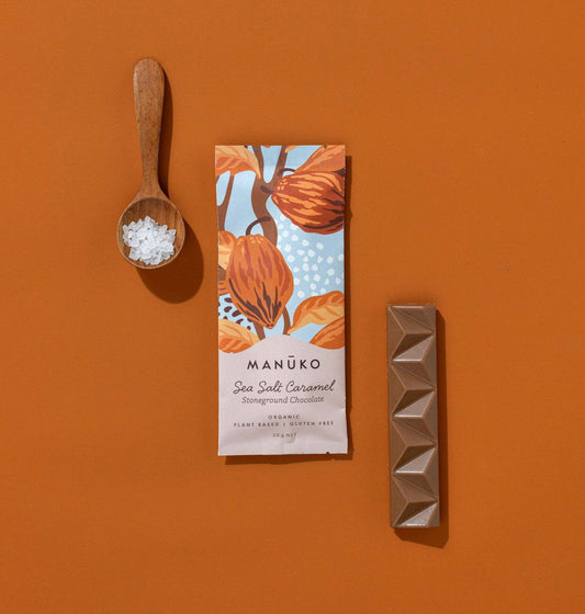 Manuko Sea Salt Caramel Chocolate Bar 30g, Stoneground Chocolate With Australian Sea Salt