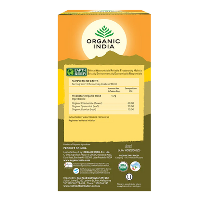 Organic India Certified Organic Fresh Chamomile Tea 25 Bags, With Chamomile, Spearmint & Licorice