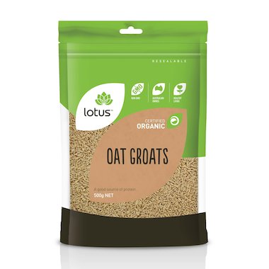 Lotus Certified Organic Oat Groats 500g, A Good Source Of Protein