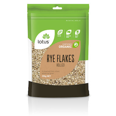 Lotus Steamed Rolled Rye Flakes 250g, Certified Organic