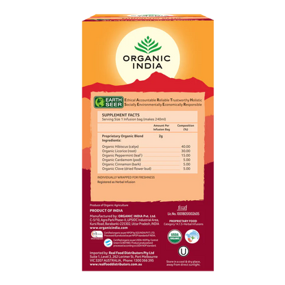 Organic India Certified Organic Hibiscus Plus Tea 25 Bags, With Licorice, Peppermint & More!
