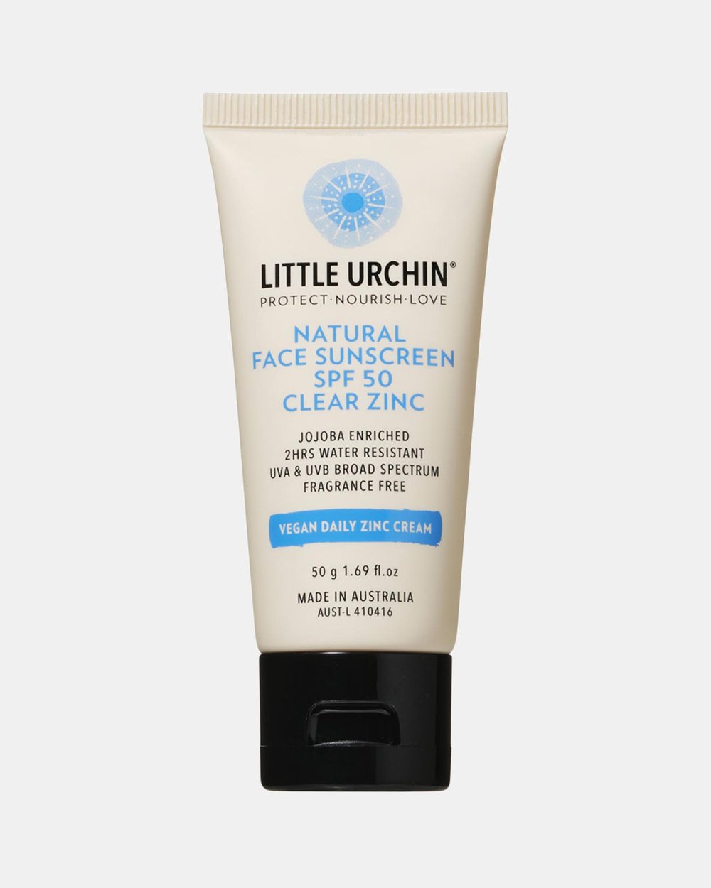 Little Urchin Natural Clear Zinc Sunscreen SPF 50+ 50g, 2 Hours Water Resistant Ocean & Reef Friendly