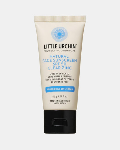 Little Urchin Natural Clear Zinc Sunscreen SPF 50+ 50g, 2 Hours Water Resistant Ocean & Reef Friendly