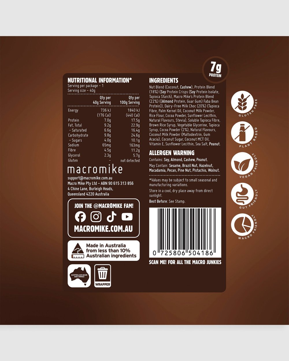 Macro Mike Protein Indulgence Ball Single 40g Or A Box Of 12, Choc Brownie Flavour