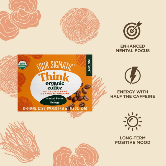 Four Sigmatic Adaptogen Instant Coffee Mix 10 Packets, Think With Lions Mane & Chaga Mushrooms