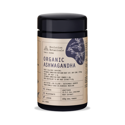 Evolution Botanicals Organic Ashwagandha 100g, Rejuvenate & Reduce Stress