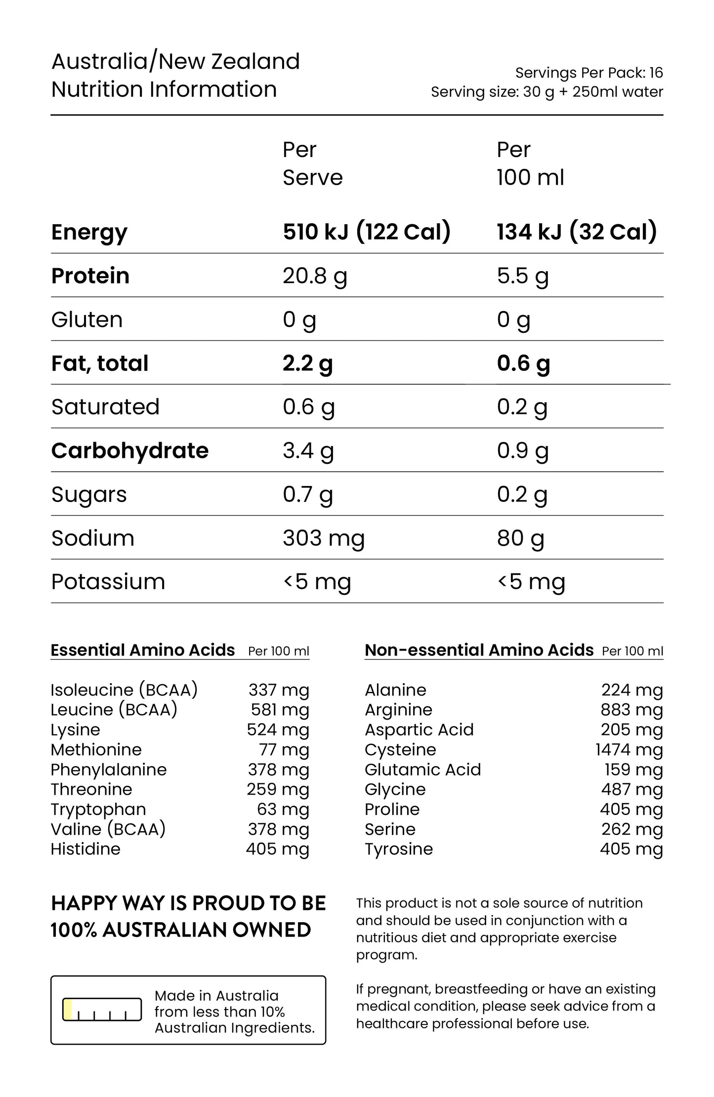 Happy Way Vegan Pea Protein Powder 500g, Caramel Biscuit
