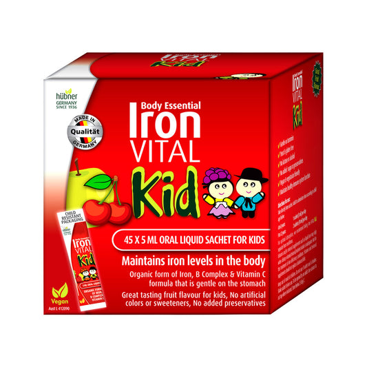 Hubner Silicea Body Essential Iron VITAL Kid Sachets, 5mlx45 Pack {5mg Iron}