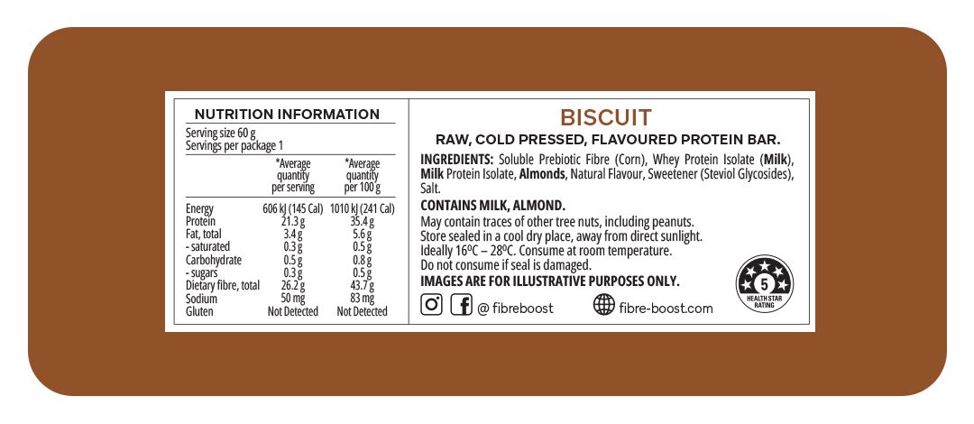 Fibre Boost Cold Pressed Protein Bar Single or Box of 12, Biscuit