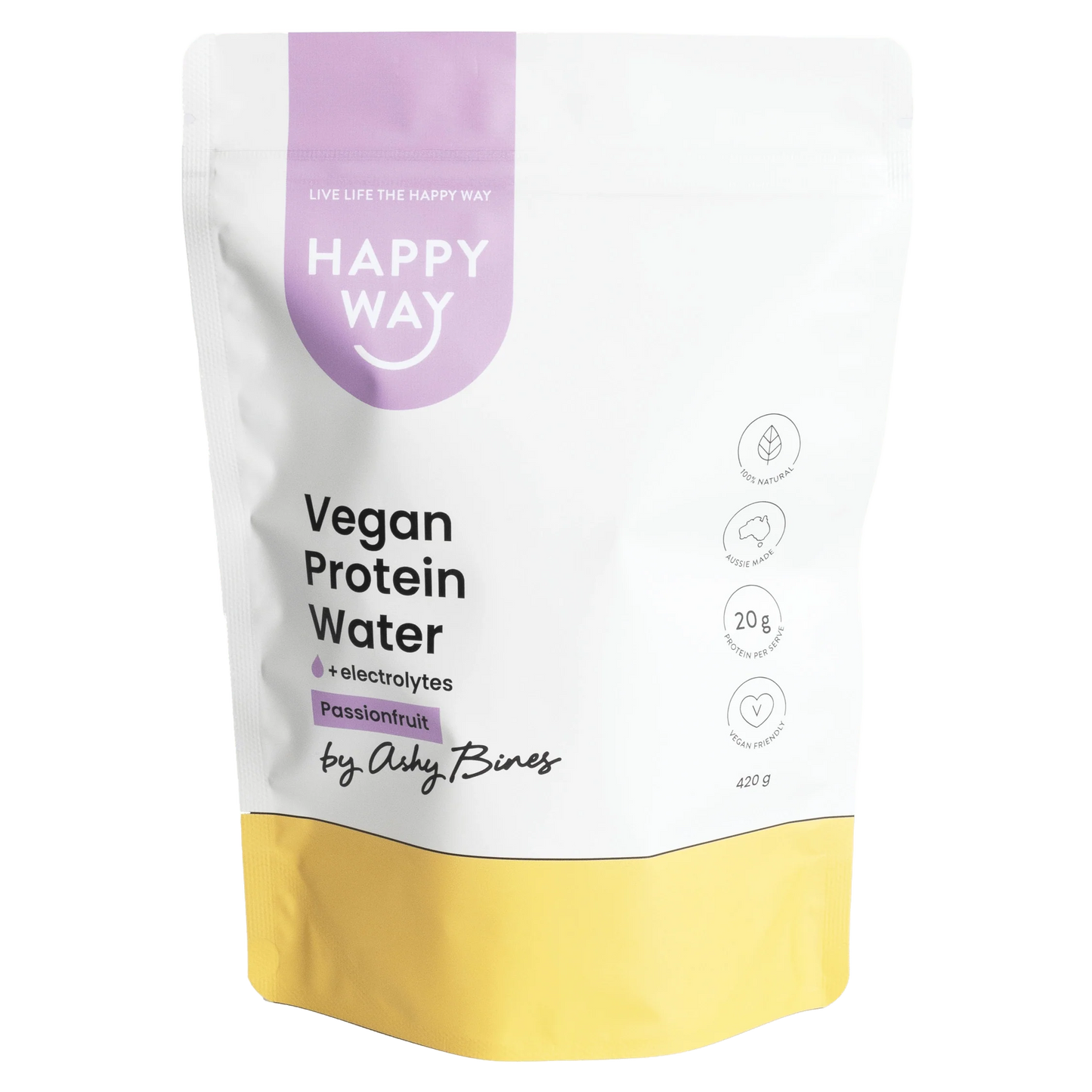 Happy Way Ashy Bines Vegan Protein Water 420g, Passionfruit