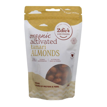 2Die4 Live Foods Activated & Organic Almonds 120g, 300g & 600g, Tamari Flavour