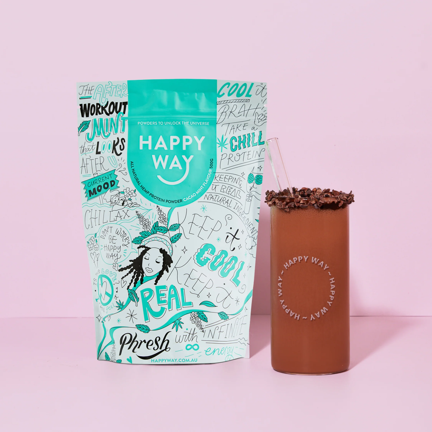 Happy Way Vegan Hemp Protein Powder 60g Or 500g, Cacao Mint