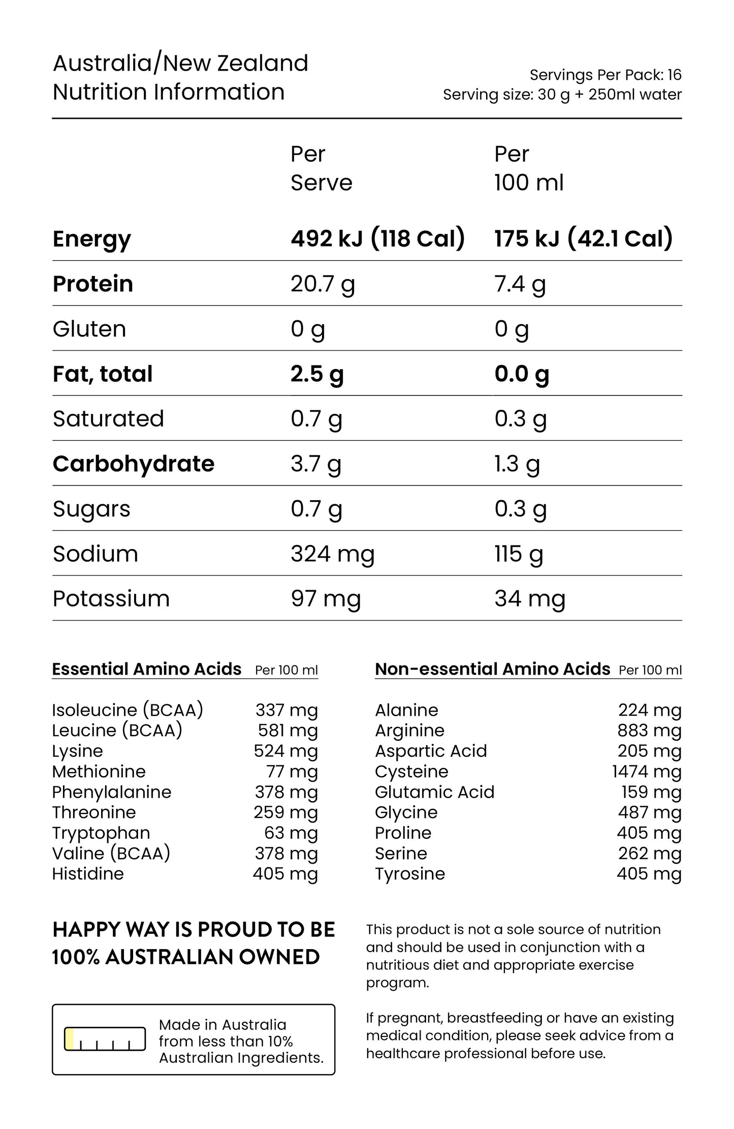 Happy Way Vegan Pea Protein Powder 60g Or 500g, Like a Vegan Vanilla