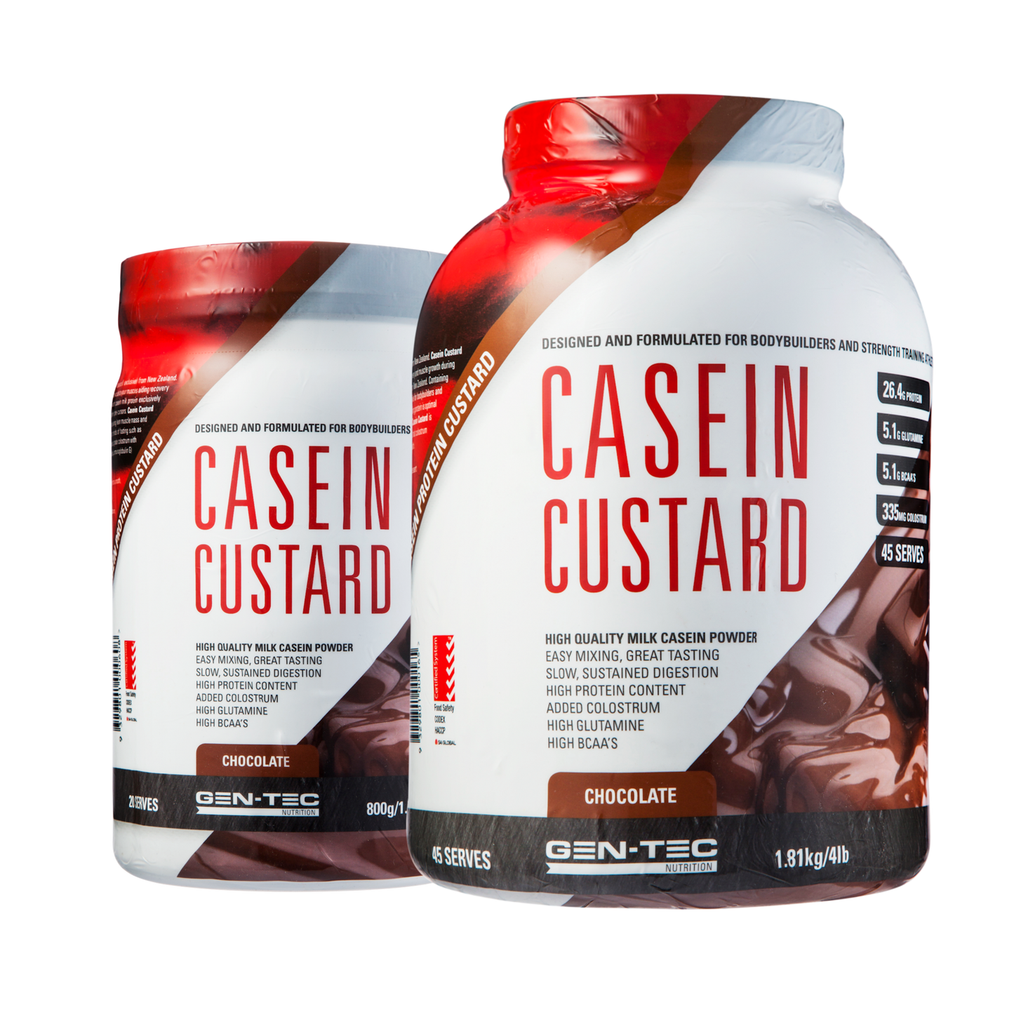 Gen-Tec Nutrition Casein Custard Protein 800g Or 1.81kg, Chocolate Flavour