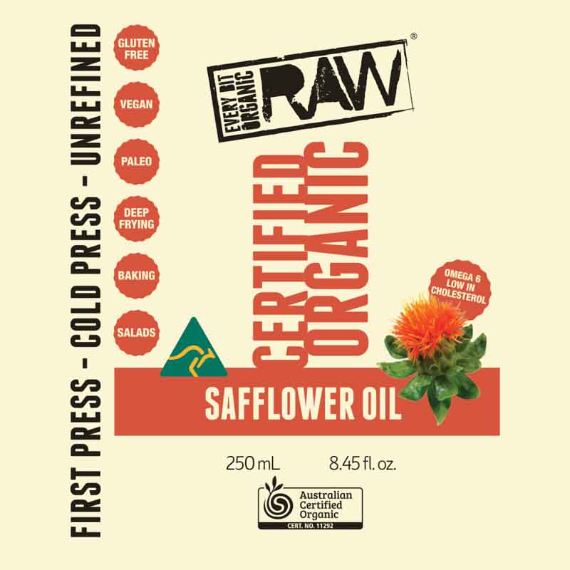 Every Bit Organic Raw Cold Pressed Oil 250ml, Safflower {Unrefined}