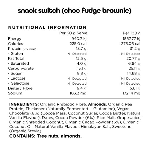 Switch Nutrition Snack Switch 60g, Choc Fudge Brownie {Natural, Plant Based, Wholefood Bar}