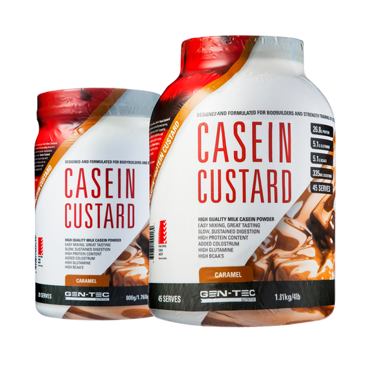 Gen-Tec Nutrition Casein Custard Protein 800g Or 1.81kg, Caramel Flavour