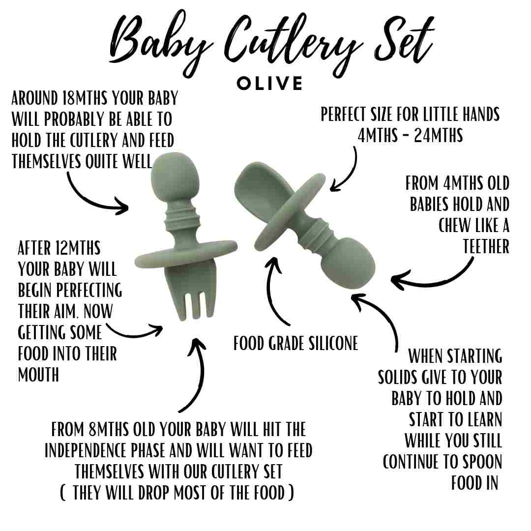 Little Mashies Silicone Cutlery Set, Olive