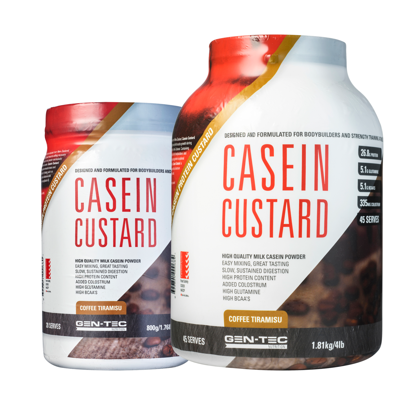 Gen-Tec Nutrition Casein Custard Protein 800g Or 1.81kg, Coffee Tiramisu Flavour