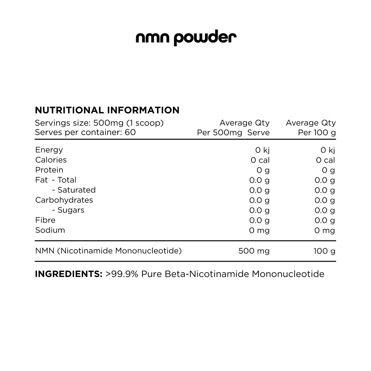 Switch Nutrition NMN 30g, Pure Nicotinamide Mononucleotide Powder