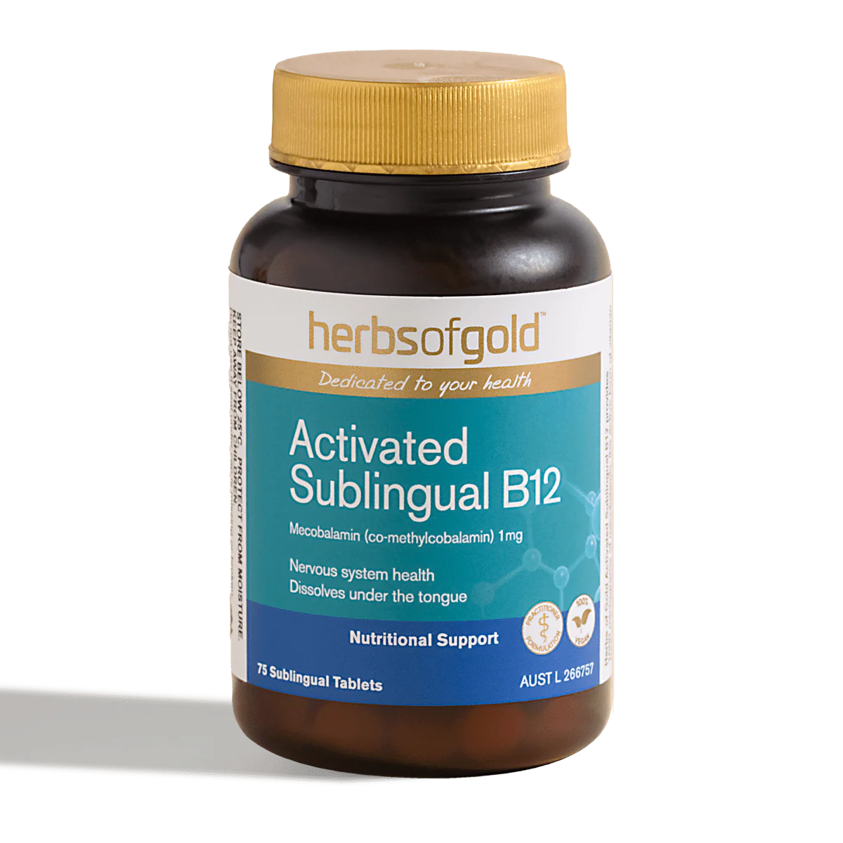 Herbs Of Gold Activated Sublingual B12, 75 Tablets (Vegan)