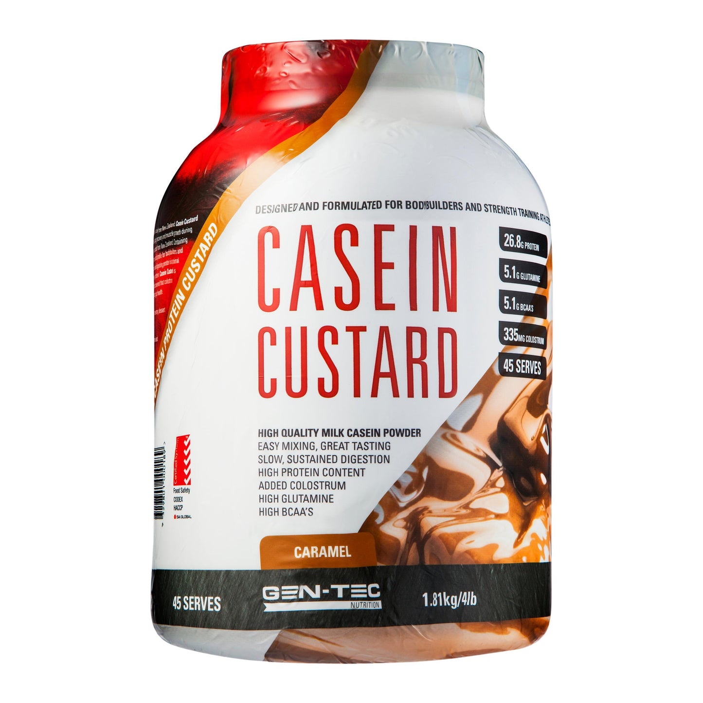 Gen-Tec Nutrition Casein Custard Protein 800g Or 1.81kg, Caramel Flavour