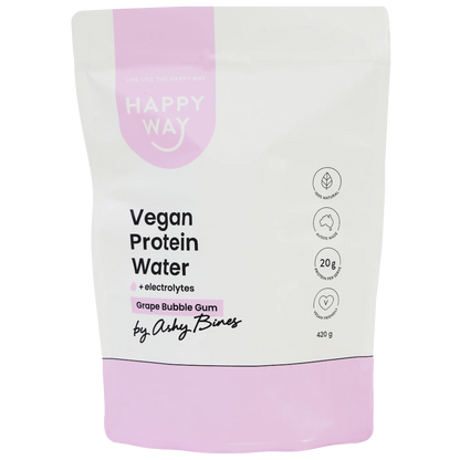 Happy Way Ashy Bines Vegan Protein Water 420g, Grape Bubble Gum