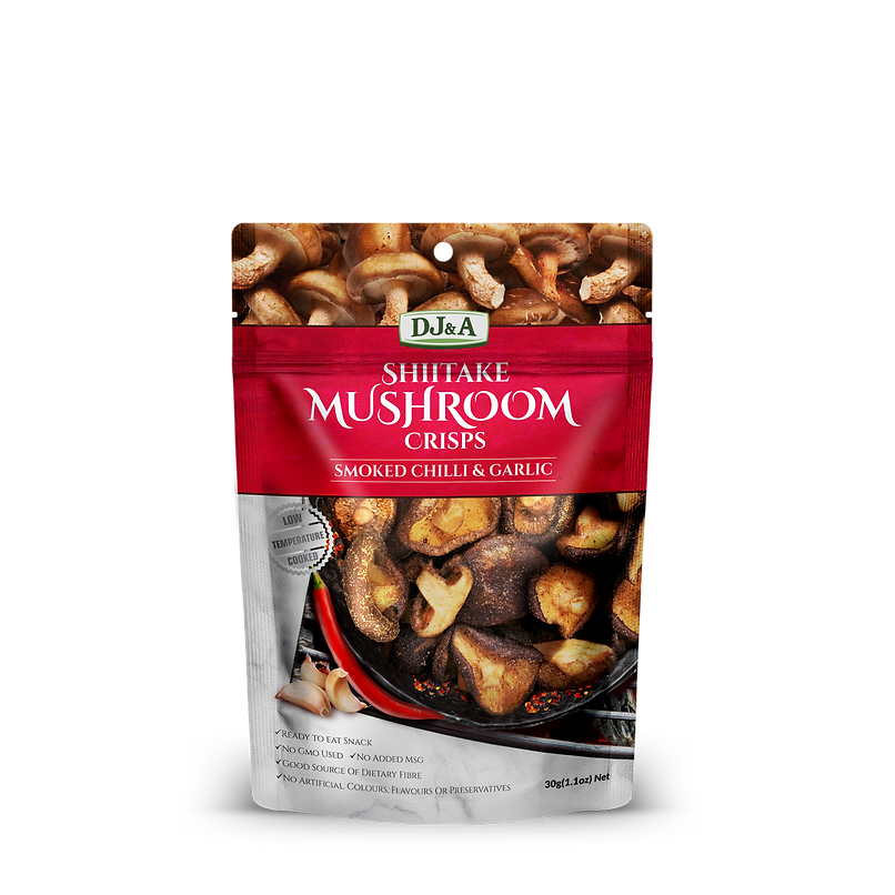 DJ&A Mushroom Crisps 30g, Shiitake Smoked Chilli & Garlic